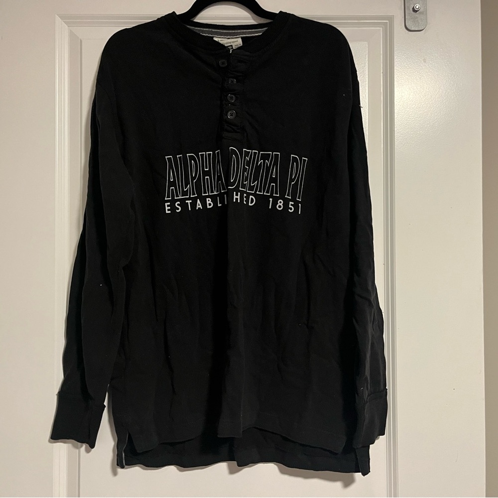 Black Alpha Delta Pi ADPi Henley Shirt